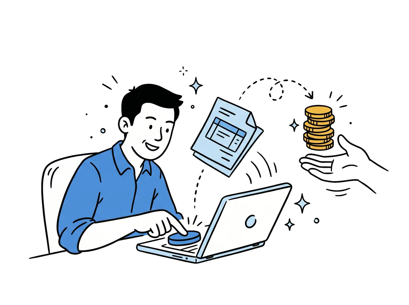 Business owner sending an e-invoice and receiving a cash grant